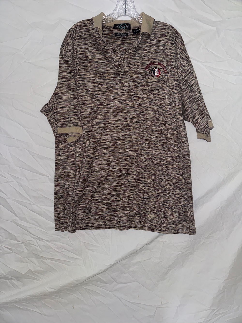 Aureus Striped Egyptian Cotton Marled Seminole Boosters Polo Beige and Burgundy